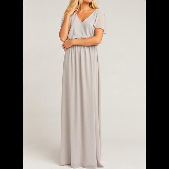 Show Me Your MuMu Women’s Gray Flutter Sleeve Evening Gown Bridesmaid Dress M